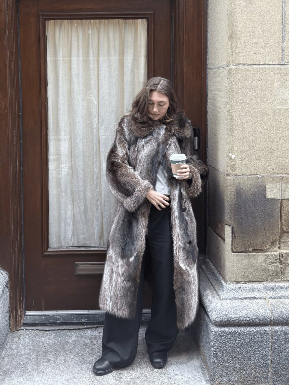 Genuine wolverine fur coat